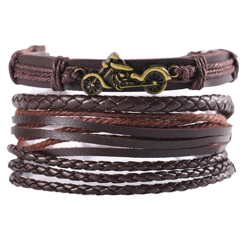 retro geometric pu leather knitting unisex bracelets
