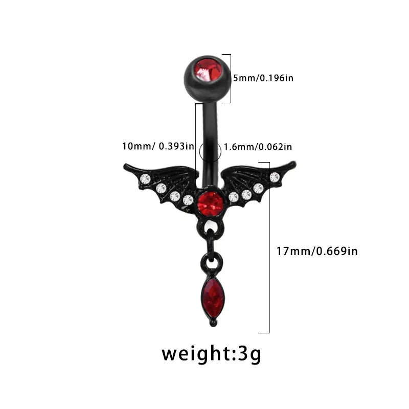 Dark Series Halloween Heart Shaped Zircon Pendant Belly Button Ring Body Piercing Human Form Geometric Pattern Unisex Design