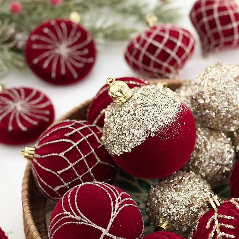 New Christmas Tree Decoration Balls Hanger Dark Red Wine Color Flocking Painted Christmas Balls Irregular Shape PVC Material