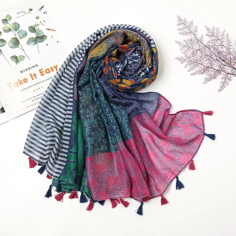 Women's Ethnic Style Color Block Polyester Scarf
