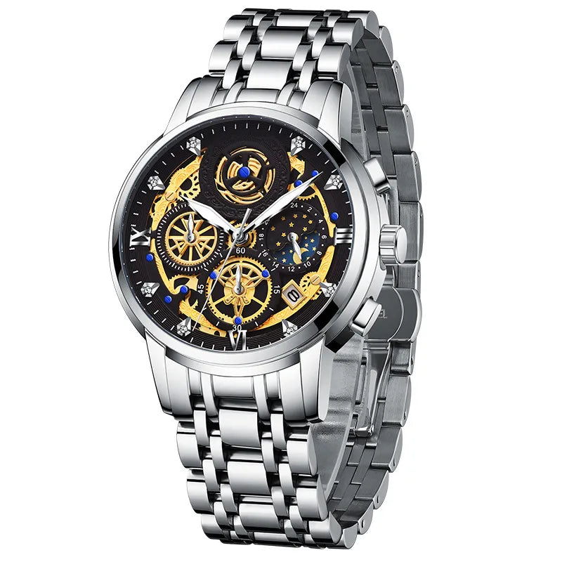 Elegant Color Block Butterfly Double Snap Quartz Watch Men's Watches