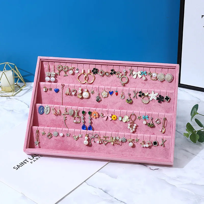 Casual Rectangle solid wood Flannel Jewelry Display Jewelry Rack