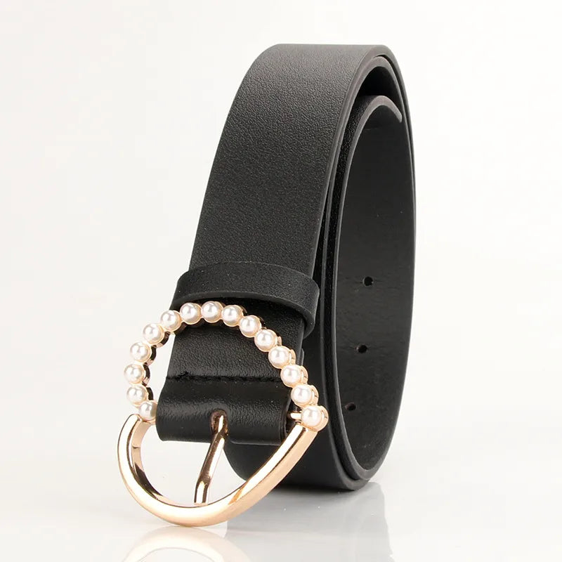Simple Style Solid Color Imitation Leather Alloy Women's Leather Belts