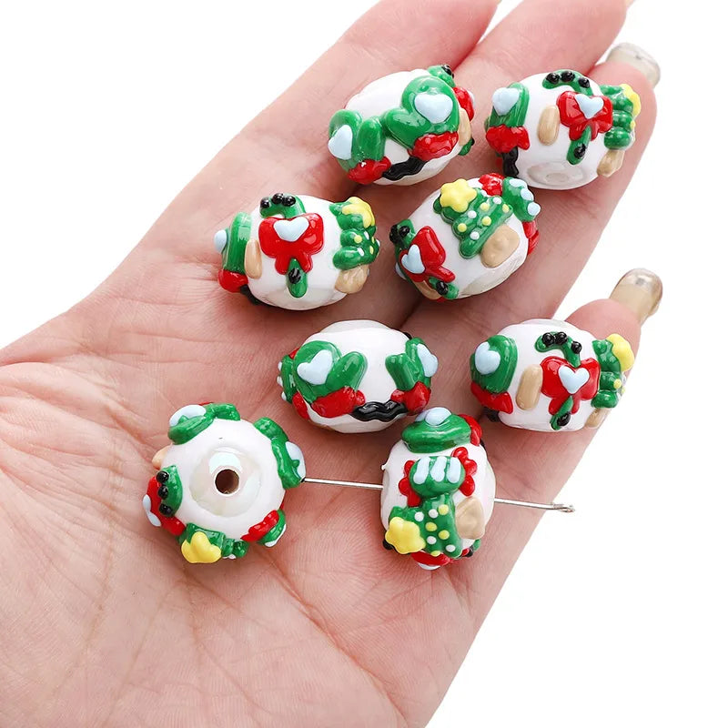 Acrylic Christmas Hand-Painted Gingerbread Man Cartoon Bead Pendant Handmade DIY Beaded Bracelet Phone Chain Accessories