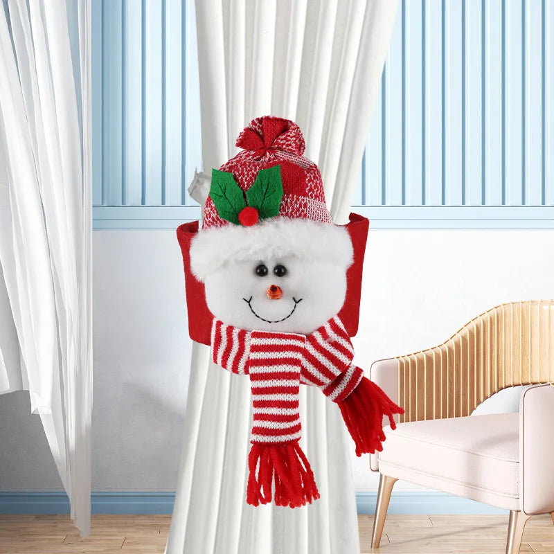 Christmas Decorations 3D Cartoon Style Snowman Themed Home Curtain Door Drape Decorations Creative Polyester Material