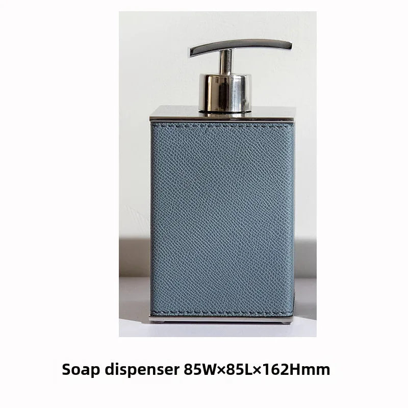 Modern European-style Home Furnishing Soft Matching Set Stainless Steel Leather Soap Dispenser Toothbrush Box Bathroom Four-piece Set Ornaments
