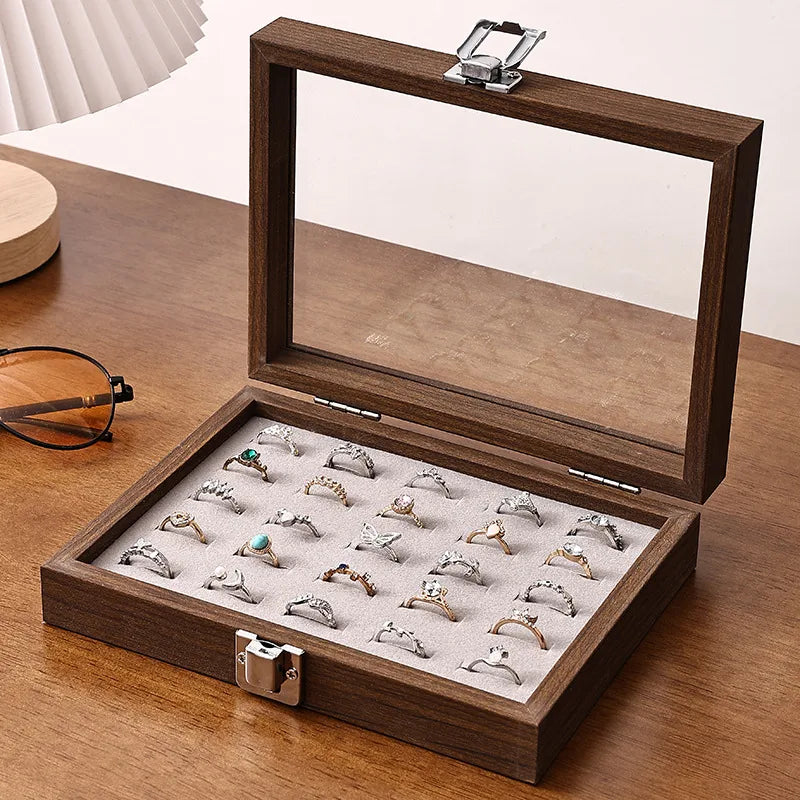 Luxury Small Walnut Wooden Jewelry Box With Lid Storage Organizer For Earrings Rings Necklaces Bracelets Displayed Jewelry