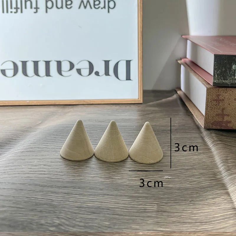 Retro Wooden Ring Display Stand Cone Shape Jewelry Creative Showcase Simple Style Nordic Craft Accessory Photo Prop