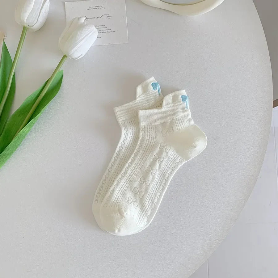 A Pair Basic Simple Style Women's Solid Color Bow Knot Cotton Ankle Socks