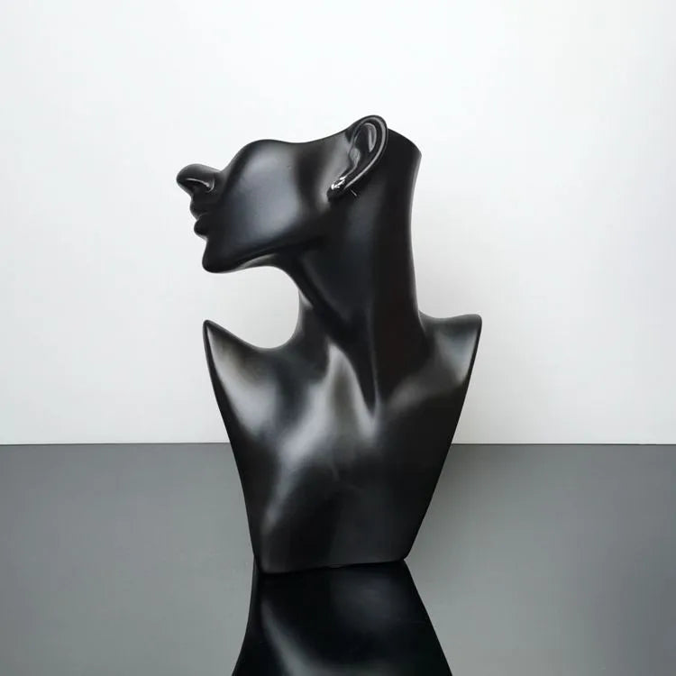 Plastic PVC fake head model black creative half face jewelry head necklace earrings portrait neck display stand dummy head