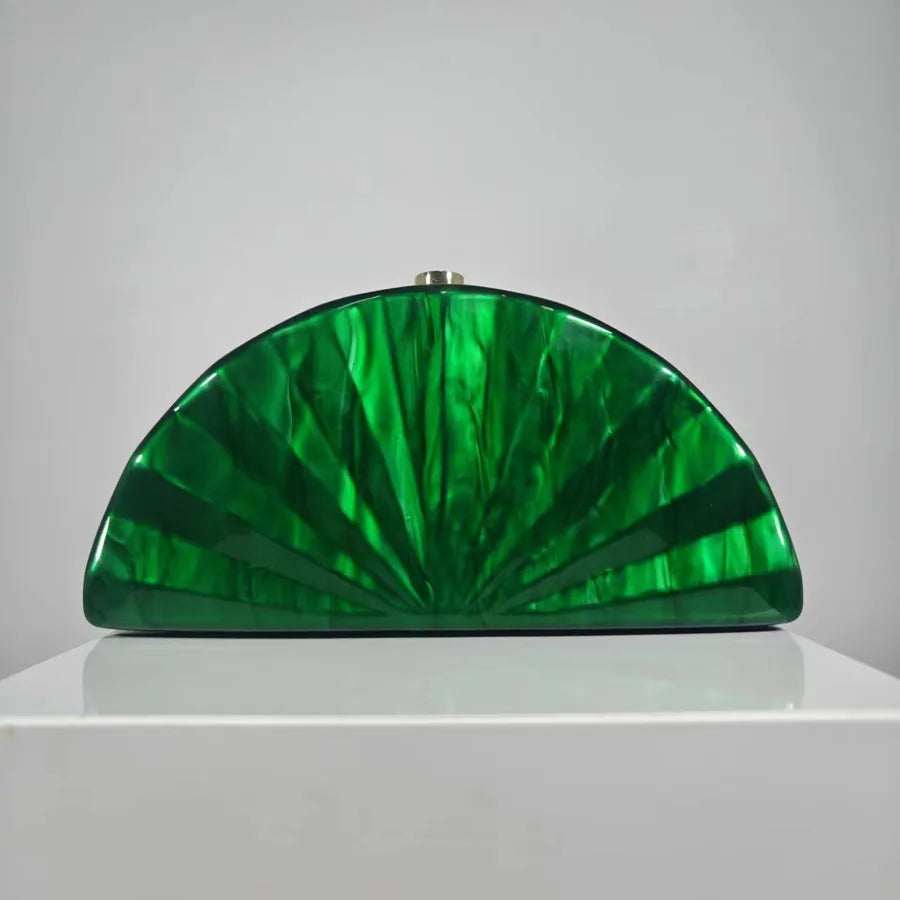 Coffee Green White Arylic Solid Color Semicircle Evening Bags