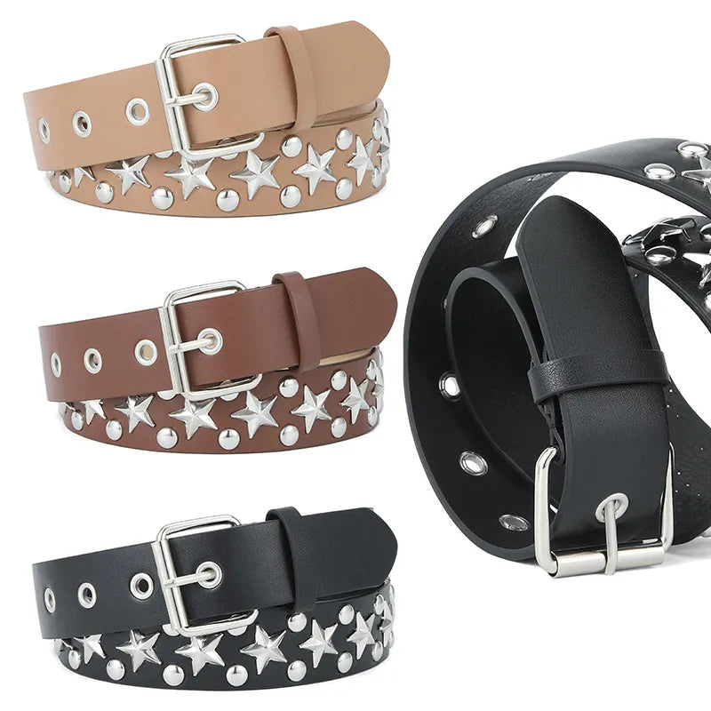 IG Style Punk Star Pu Leather Iron  Women's Leather Belts