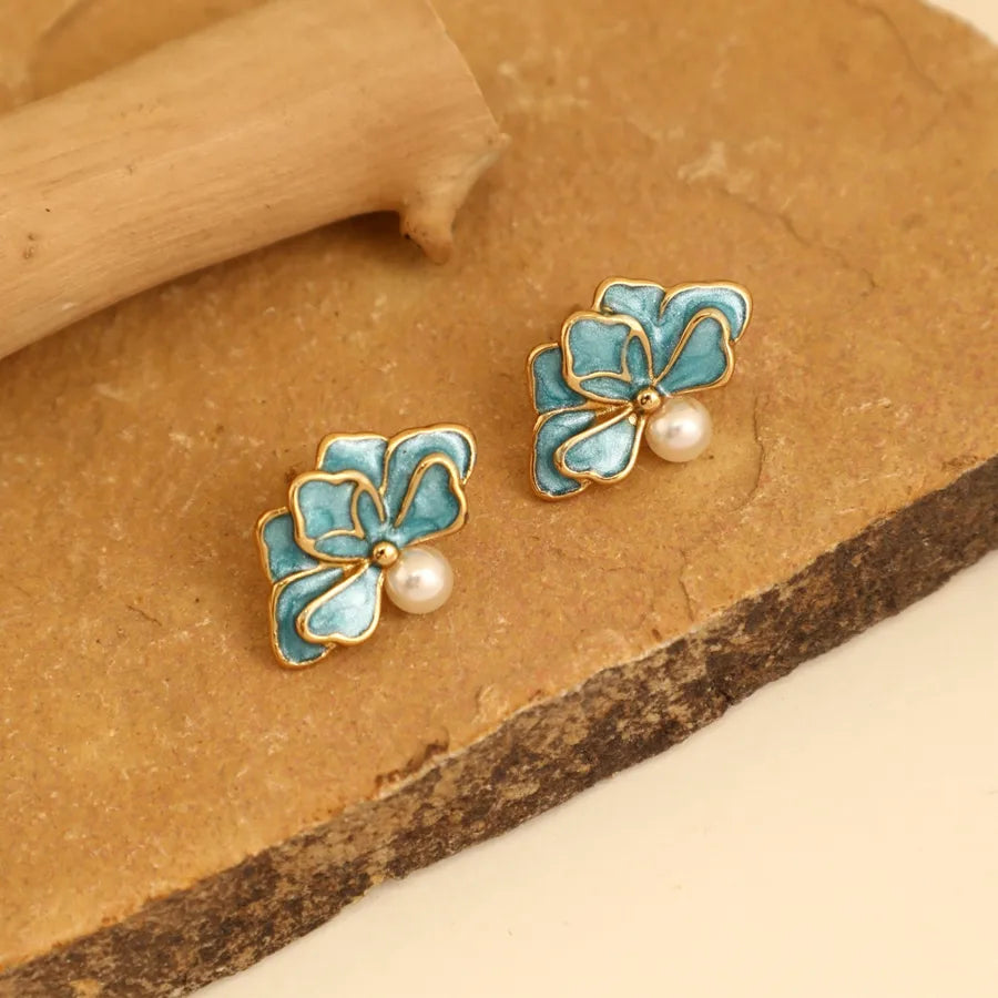 1 Pair IG Style Elegant Cute Round Flower Bow Knot 304 Stainless Steel Ear Studs