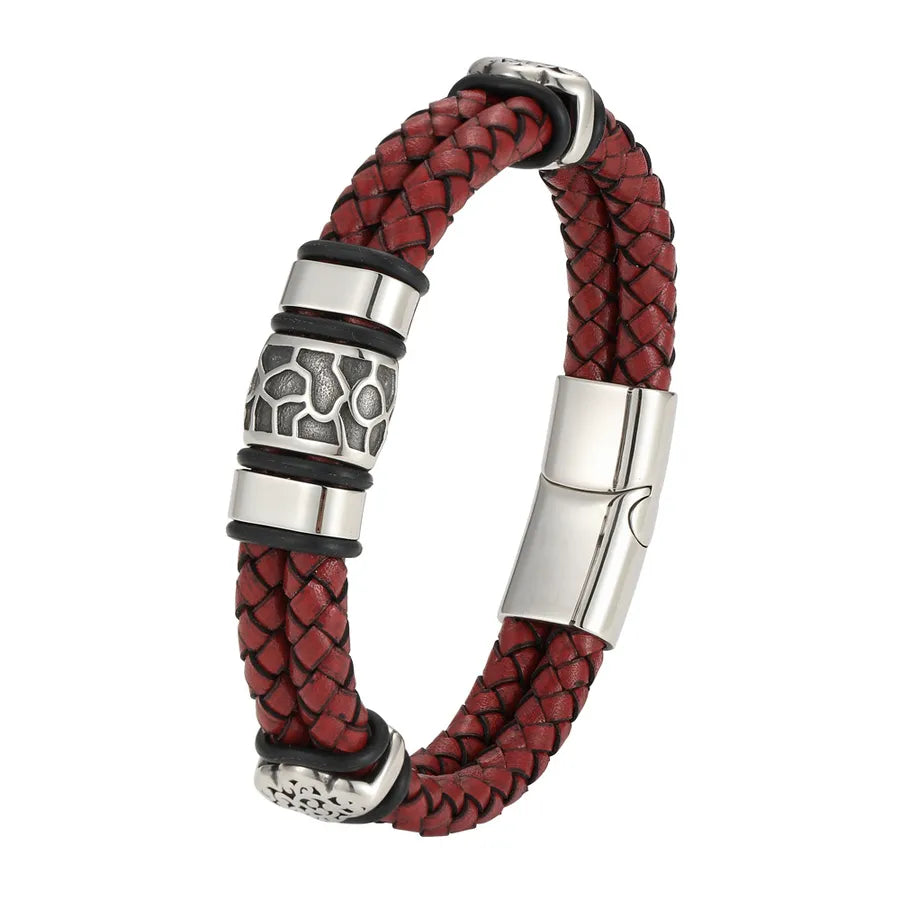 New   Ornament Men's Personality Vintage Genuine Leather Double Woven Bracelet Wholesale