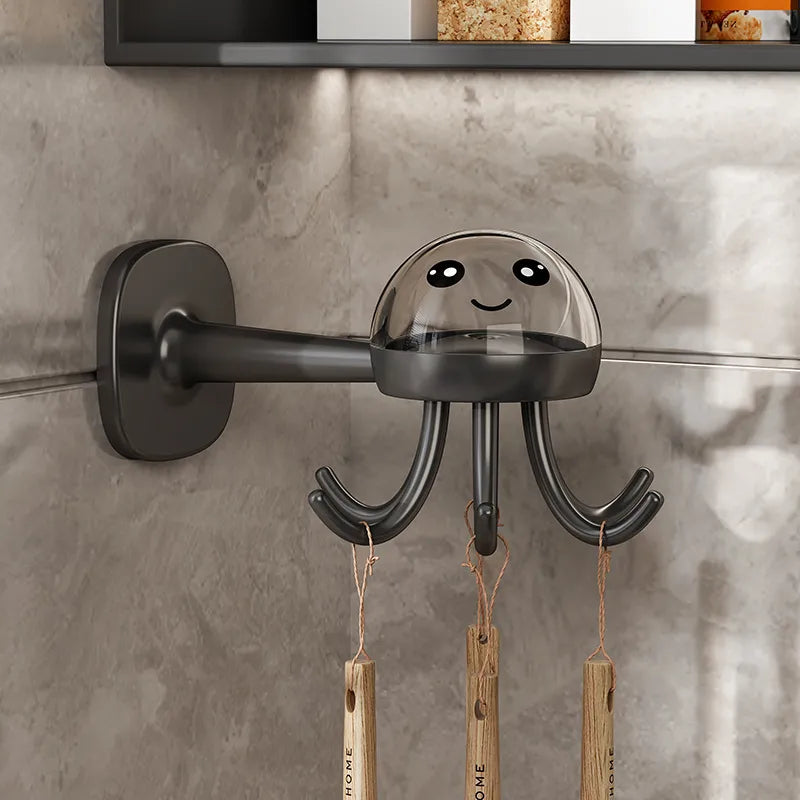 Small octopus kitchen rotating hook punch-free multifunctional wall storage rack adhesive strong nail-free spatula rack