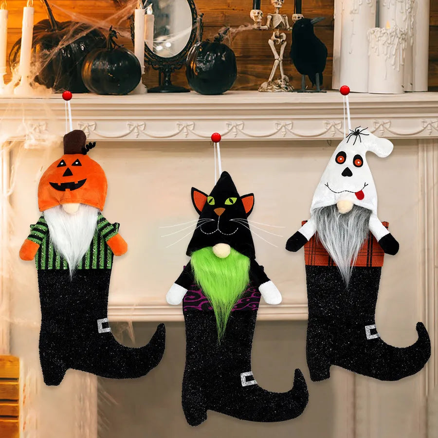 Large Size Halloween Decorations Black Cat Pumpkin Ghost Style High Heel Boot Socks Home Decoration Hanging Ornaments Polyester