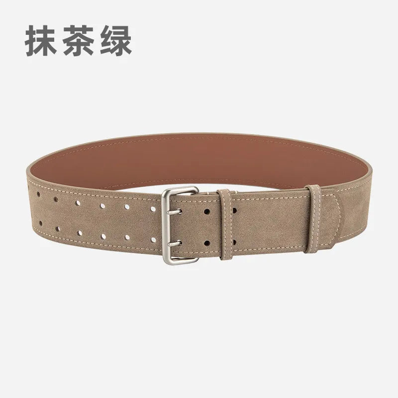 Retro Simple Style Solid Color Two-Layer Cowhide Alloy Plating Women's Leather Belts