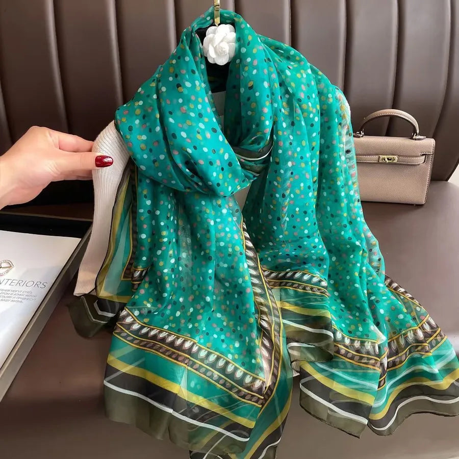 women's elegant geometric satin silk scarf