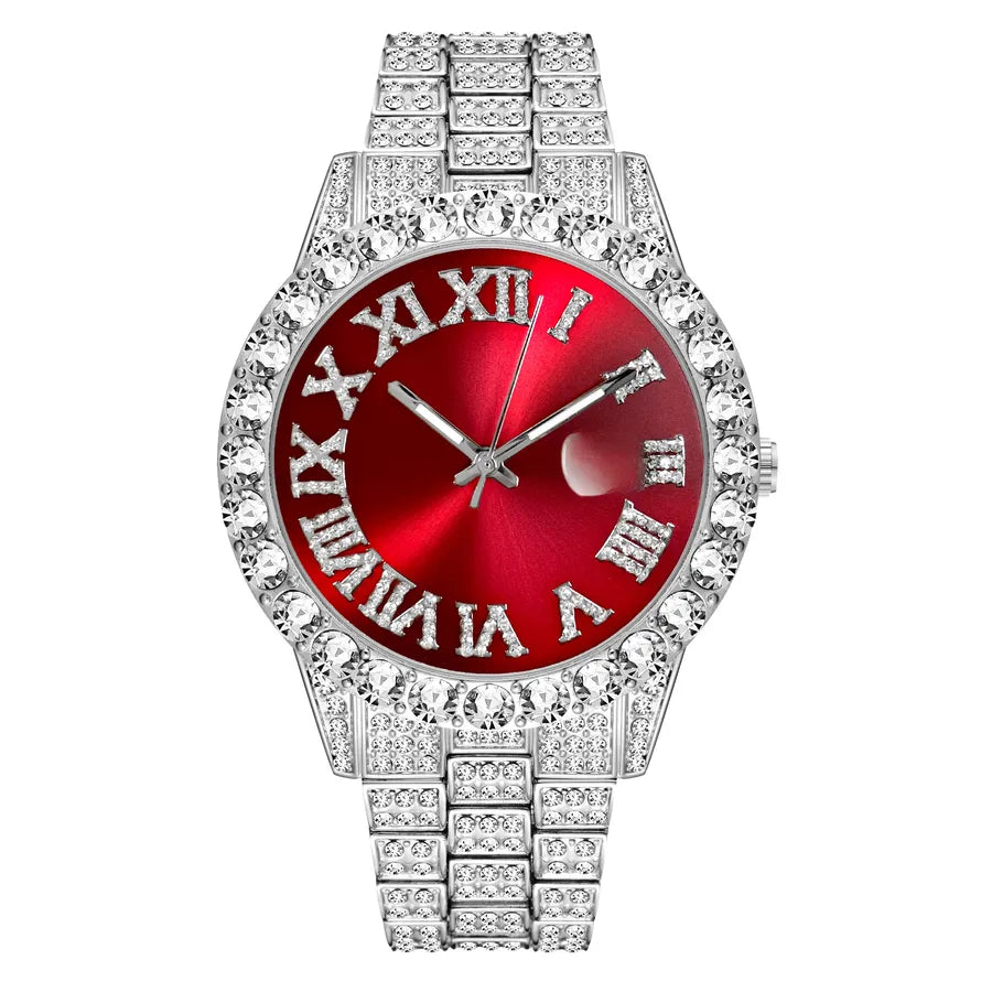 MISSFOX Watch  Explosions Men's Personalized Hip Hop Style  Water Ghost Roman Diamond Quartz Watch Men