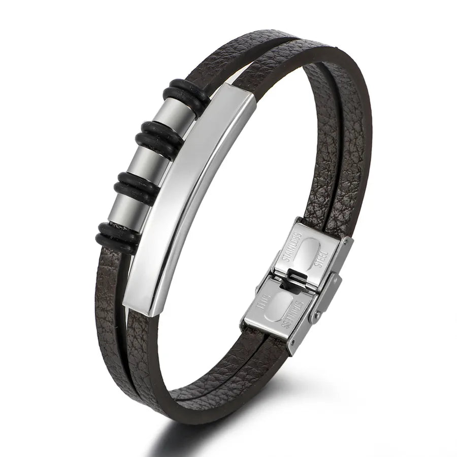 Retro Punk Solid Color Titanium Steel Men's Bangle Men Cord & Leather Bracelets