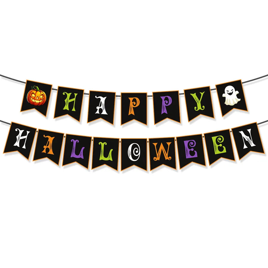 Halloween Party Decoration Pumpkin Ghost Flag Happy Halloween Themed Paper Props For Spooky Festive Atmosphere