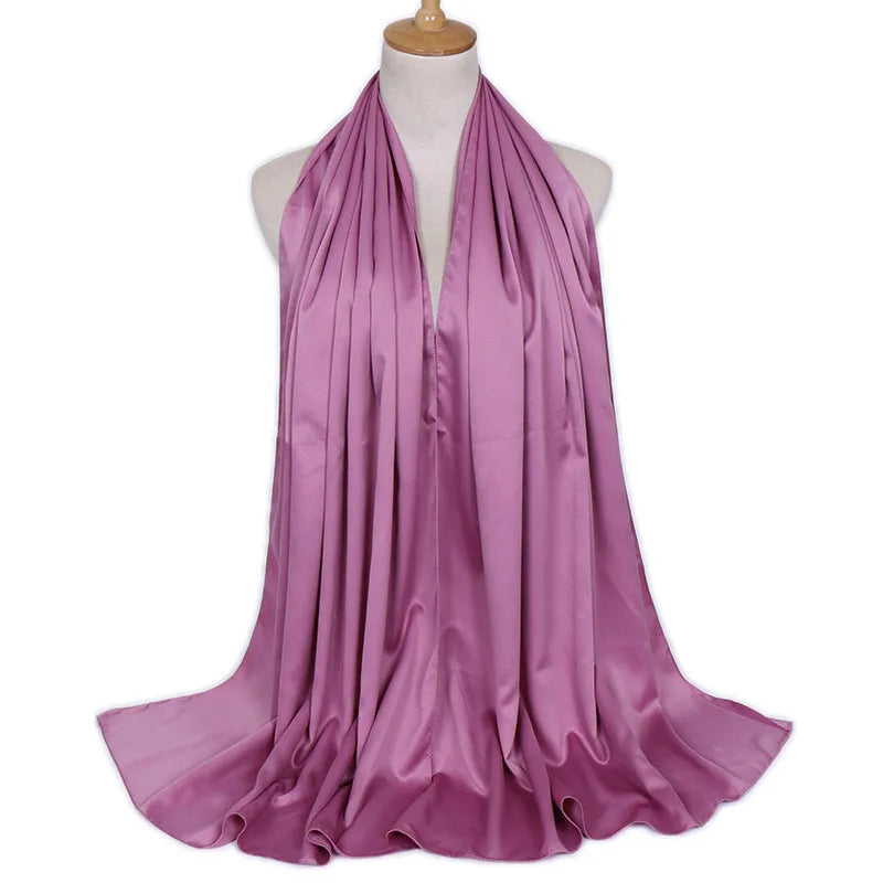 women's lady solid color satin silk scarves