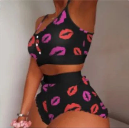 women's sweet heart shape polyester milk fiber printing shorts sets