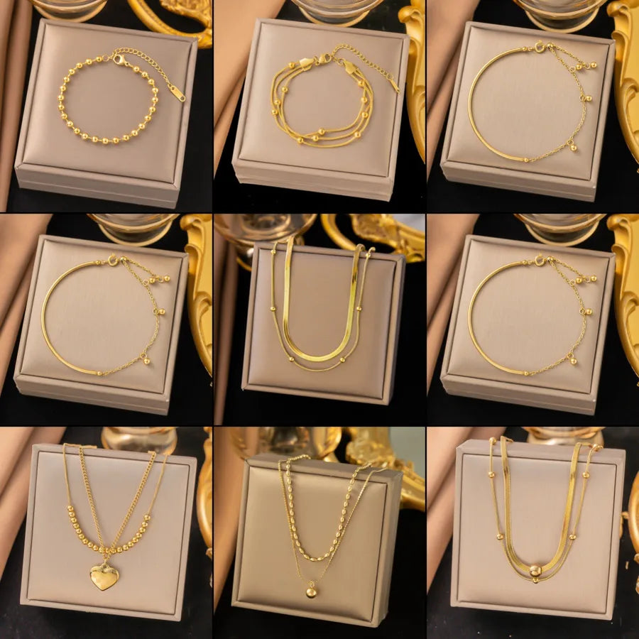 Wholesale Jewelry Elegant Sweet Geometric Heart Shape 304 Stainless Steel Round Plating ball chain cable chain Bracelets Necklace