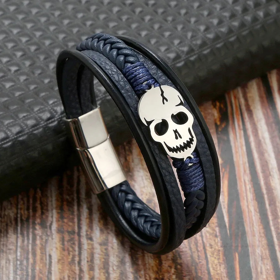 Punk Skull 304 Stainless Steel Pu Leather Braid Halloween Men'S Bracelets
