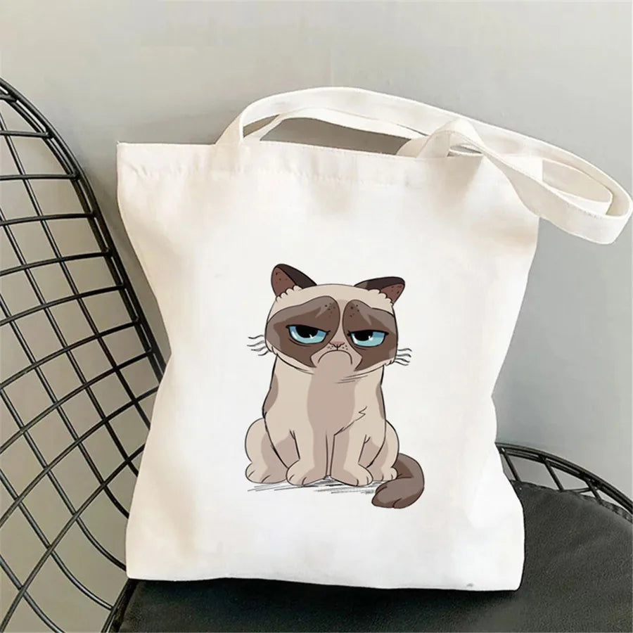 foreign trade Personification Cat printed canvas bag shoulder student fashion handbag in stock