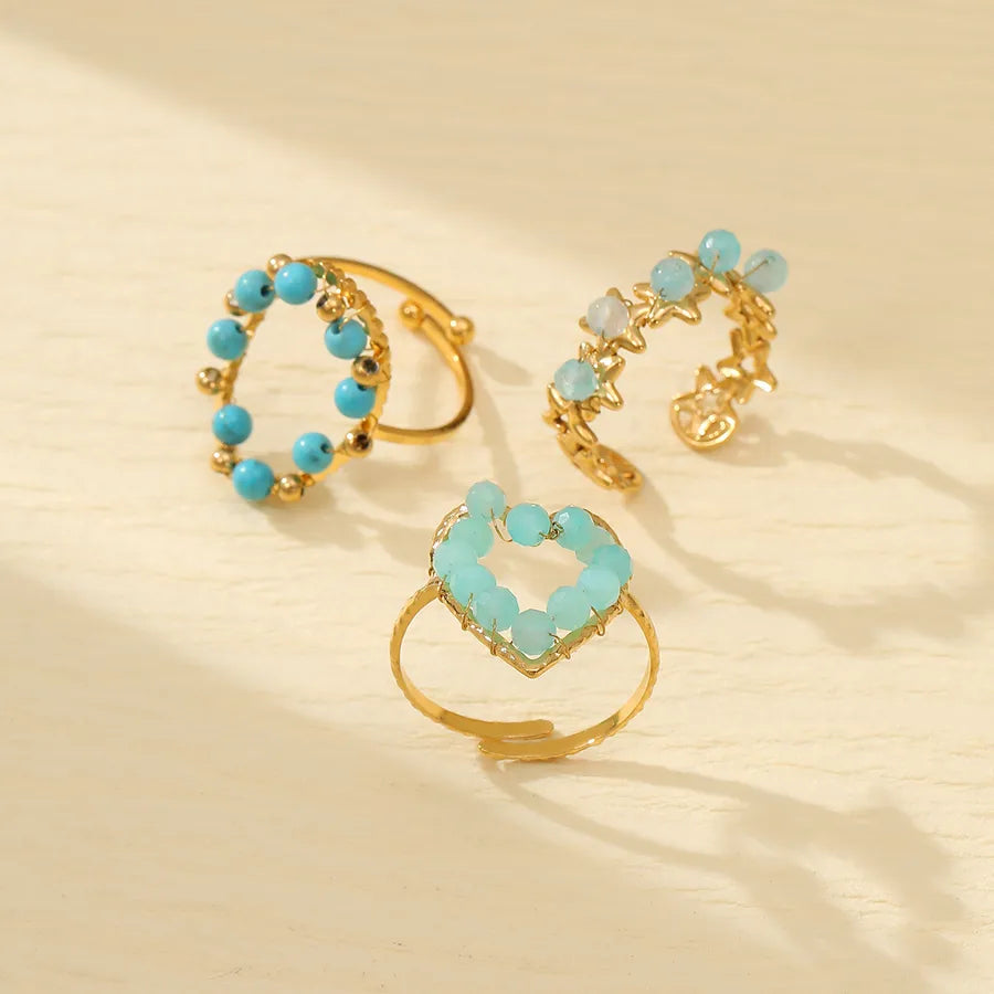 304 Stainless Steel natural stone Simple Style Plating Heart Shape Rings