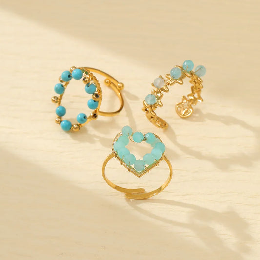 304 Stainless Steel natural stone Simple Style Plating Heart Shape Rings