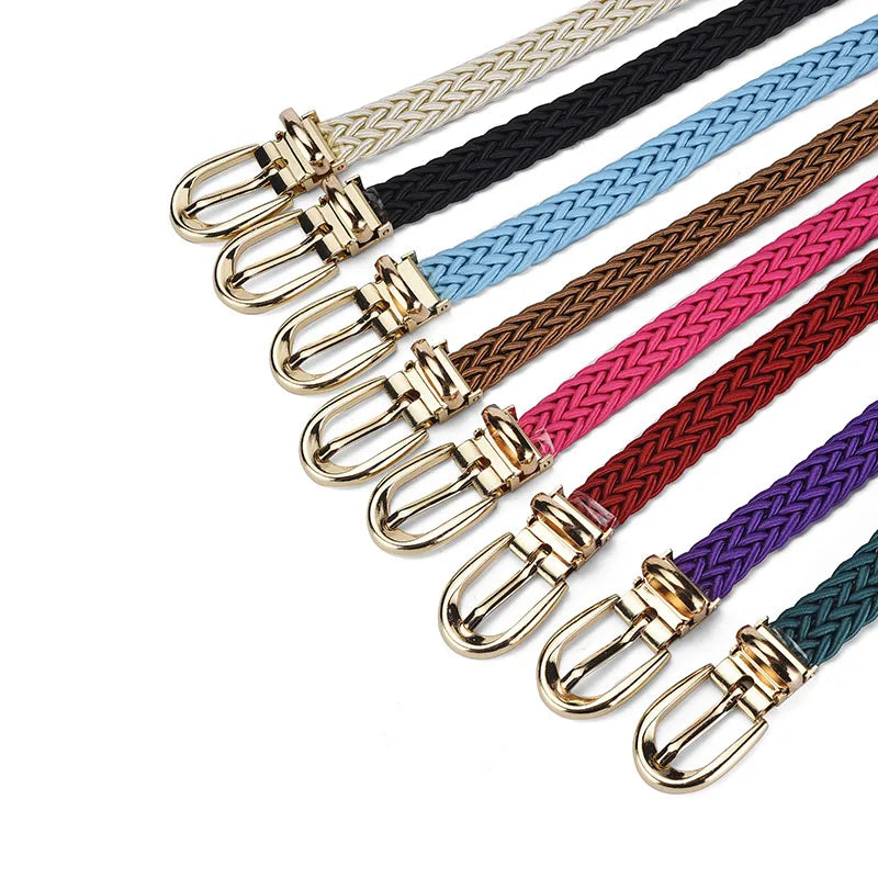 Sweet Solid Color Alloy Polyester Women's Woven Belts