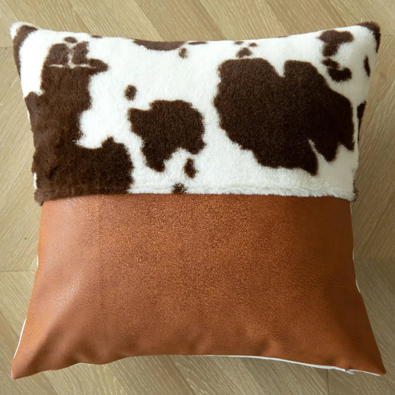 cute color block pu milk fiber throw pillow