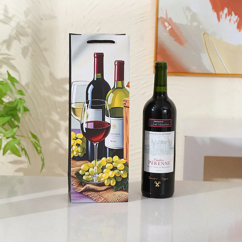 New Premium Red Wine Bag Single Bottle Wine Holder Luxury Printed Handbag Thickened Paper Bag Elegant Design Gift Bag
