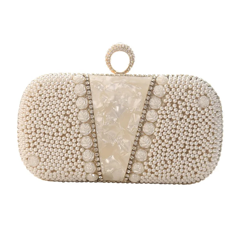 polyester flower pearls square evening bags