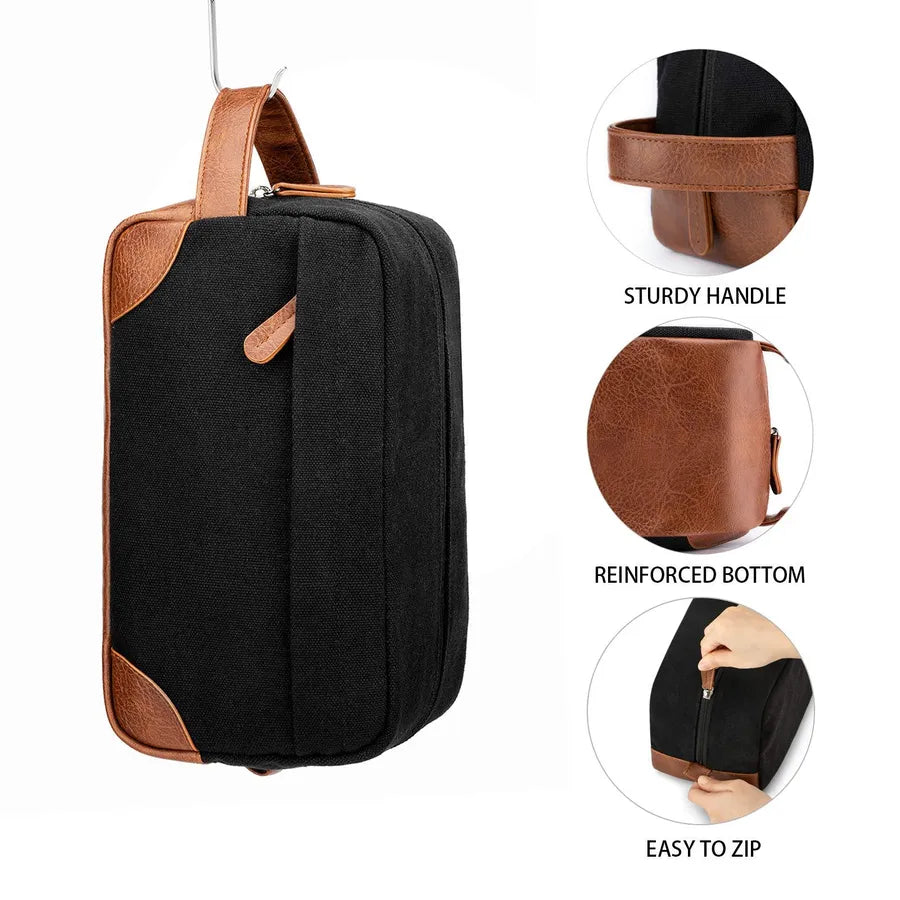 men's solid color canvas zipper cosmetic bag