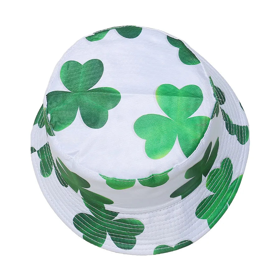 Summer New Green Clover Print Fishing Cap Saint Patrick Day Sunshade Hat For Women Irish Style Spring Autumn Simple Sweet Style