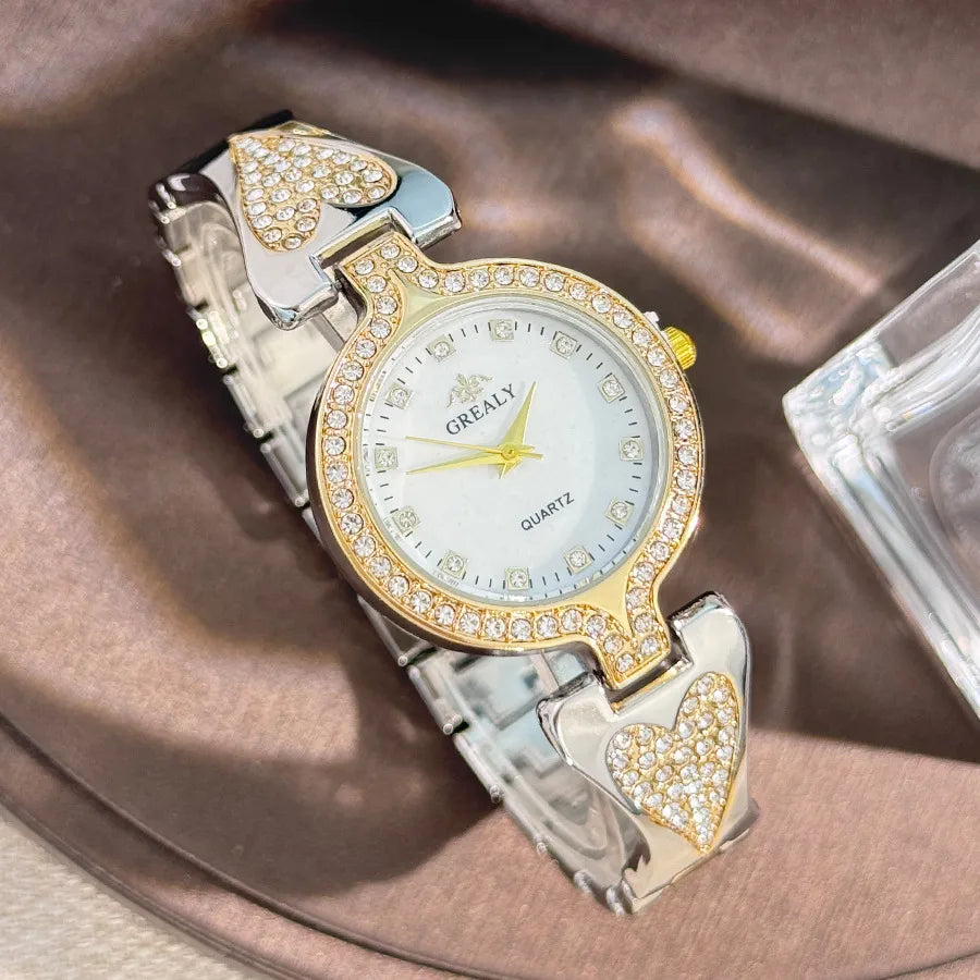 Elegant Simple Style Color Block Heart Shape Single Folding Buckle Quartz Watch Women's Watches