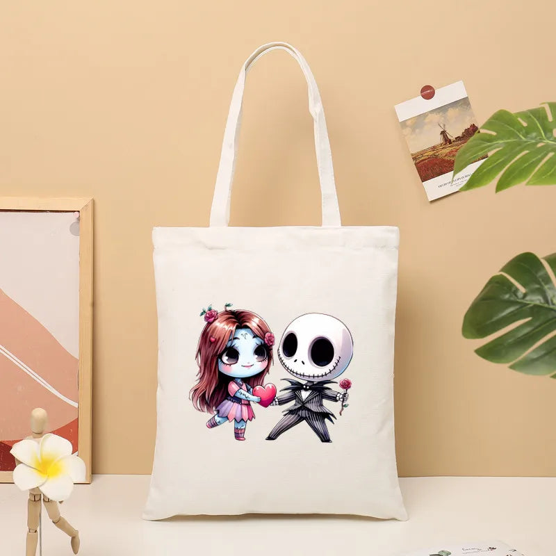 Large Canvas TrickOrTreat Halloween Party Candy Snack Gift Bag Shopping Tote Bag Double Shoulder Strap Retro  Style