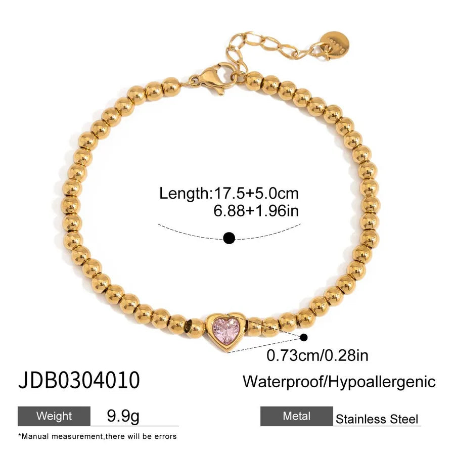 Elegant Sweet Simple Style Heart Shape Lock 304 Stainless Steel Beaded Chain Cuban Link Chain Curb Chain Tennis Chain Bracelets In Bulk