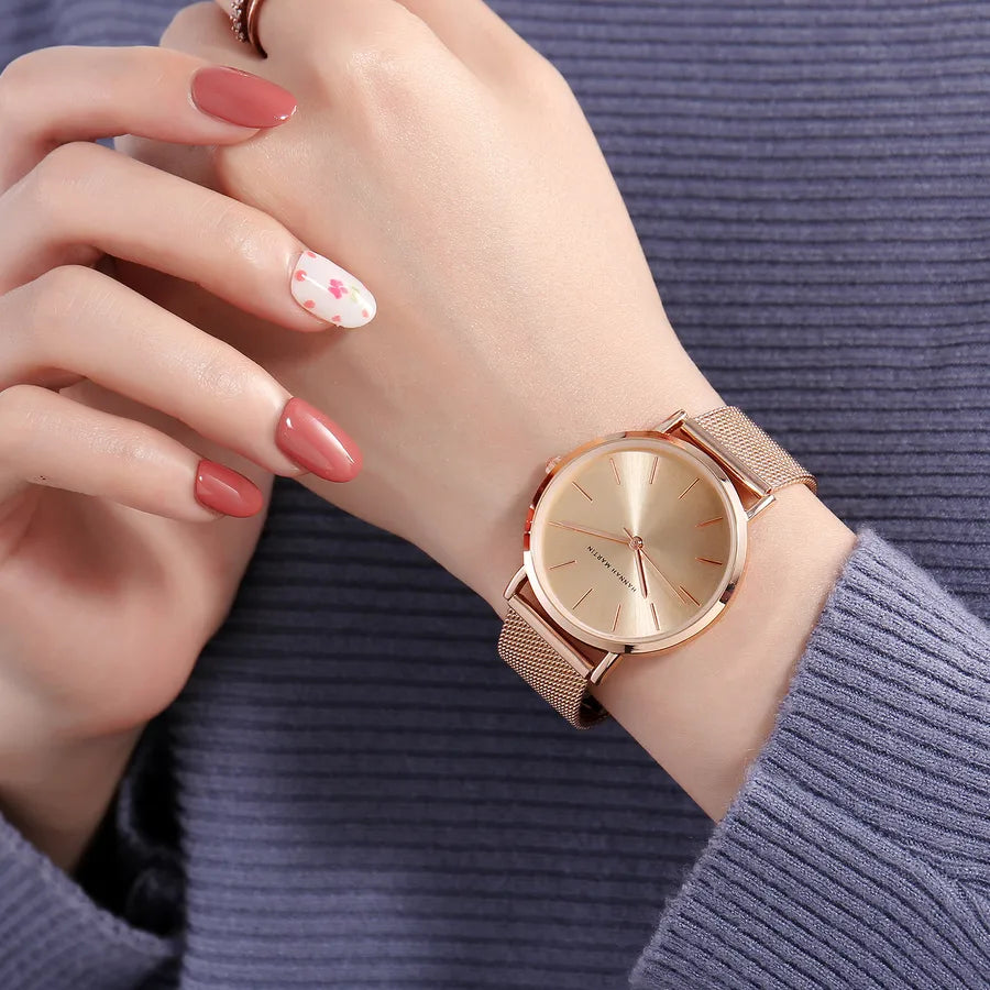 casual round double insurance jewelry buckle quartz women's watches