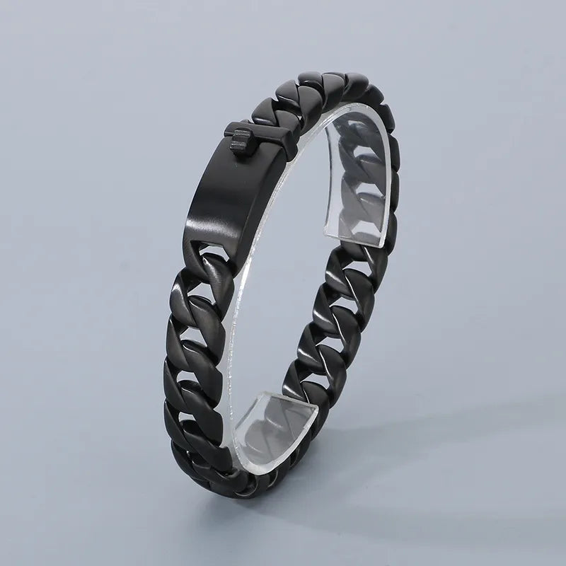 Hipster Dopamine Bracelet Hip Hop Simple Vacuum Plating 12mm Cuban Chain Stainless Steel Necklace Men's suit