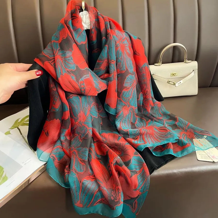 women's elegant geometric satin silk scarf