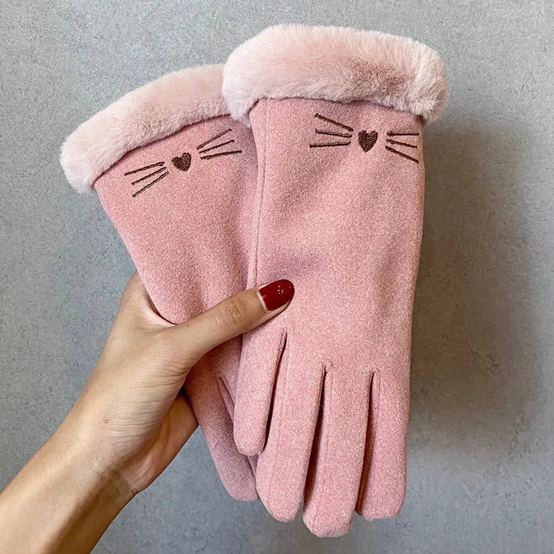 Warm gloves women's winter plus velvet padded suede autumn and winter cold-proof touch screen new cycling ski riding gloves