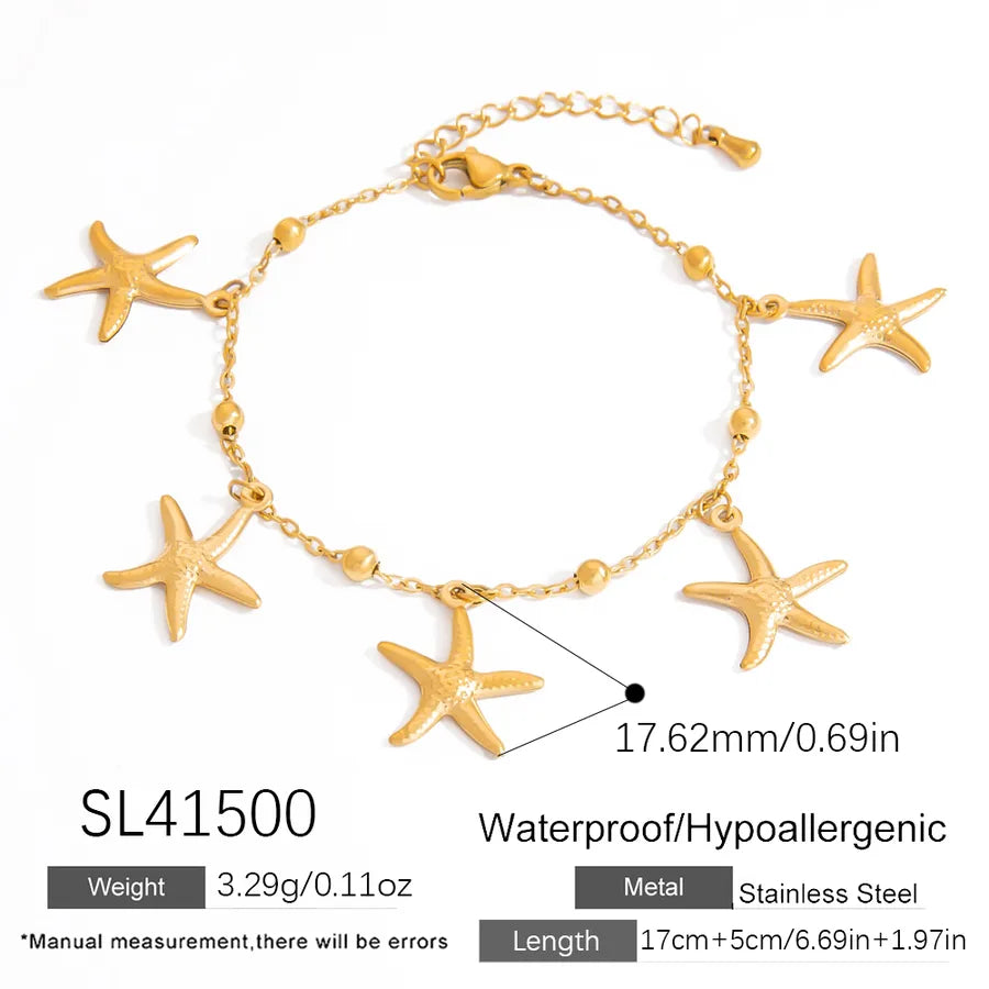 Glam Beach Sweet Starfish Ocean Conch 304 Stainless Steel 18K Gold Plated cable chain Bracelets In Bulk