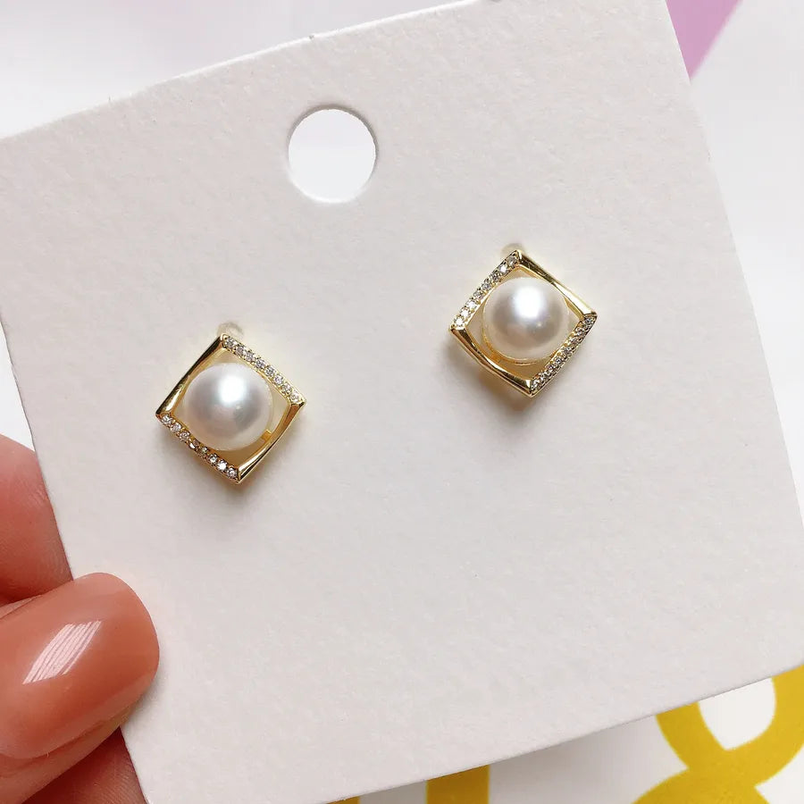 ins Net red freshwater pearl earrings female exquisite zircon temperament earrings 18K gold  New Natural