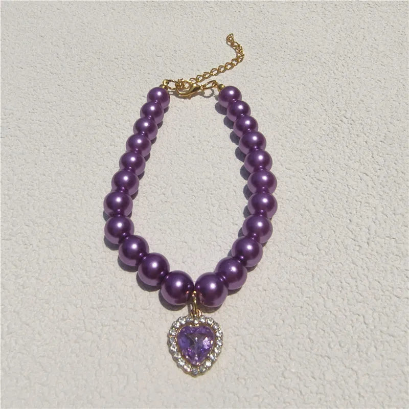 Europe and the United States  fashion foreign trade cat and dog jewelry imitation pearl love gem pendant pet necklace multi-color optional