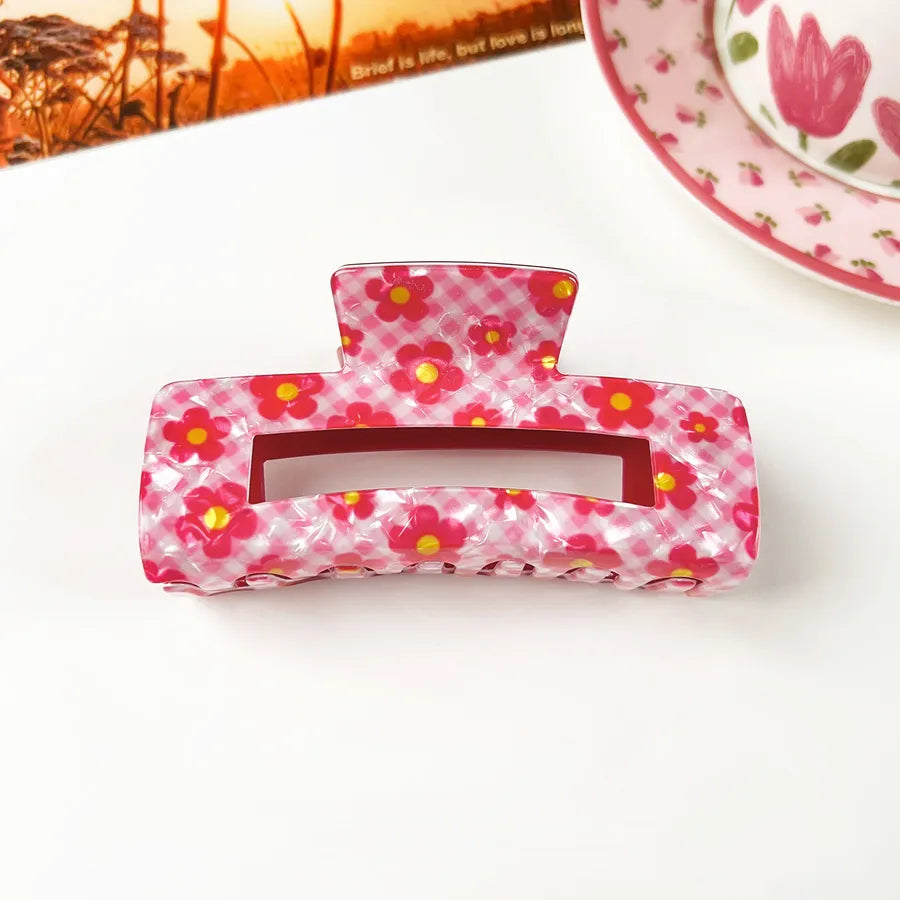 Retro PVC Floral Print Hair Claw New Elegance High-End Feeling Bun Shark Clip Small Flower Hair Clip Hair Accessories
