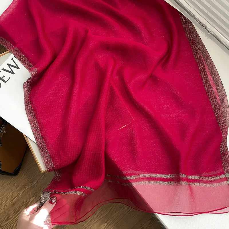 women's simple style solid color  silk fleece silk scarf